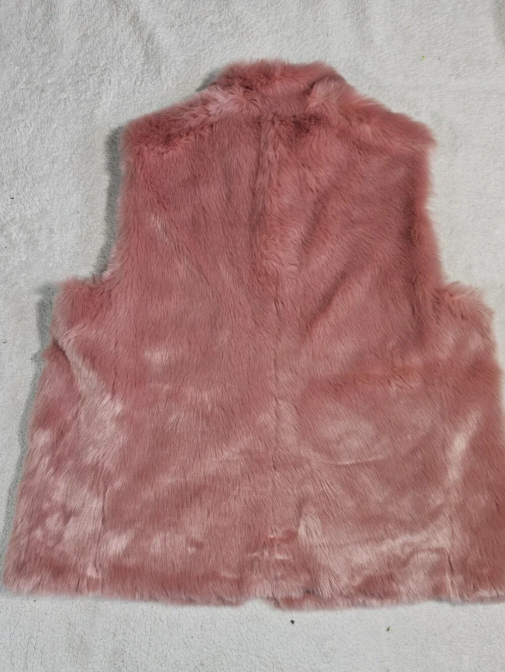 J Crew Faux Fur Furry Vest Vegan L Full Zip Women’s Rose Plush Pink.